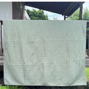 Sonoma Quilted Sage Green Quilt Full/Queen Linen Cotton Square Stitch Bedspread